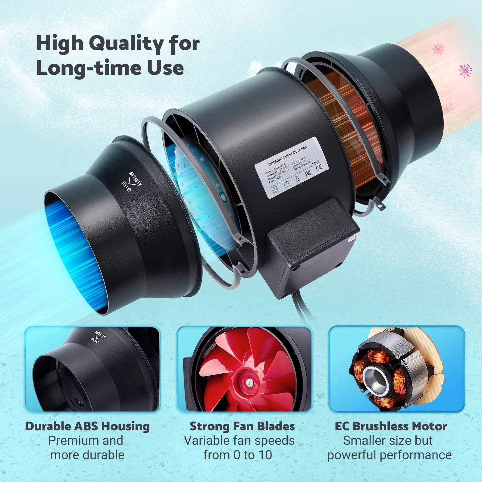 Inline Duct Fan, INKBIRD, 350CFM, Electric - detail 12