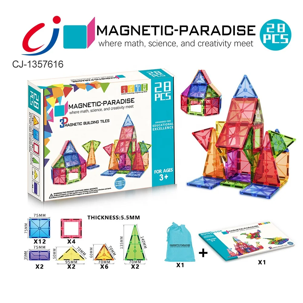 Educational Plastic Colorful Magnetic Building Block Kids , Assembly Children Building Diy Toys Magnetic Block Tiles