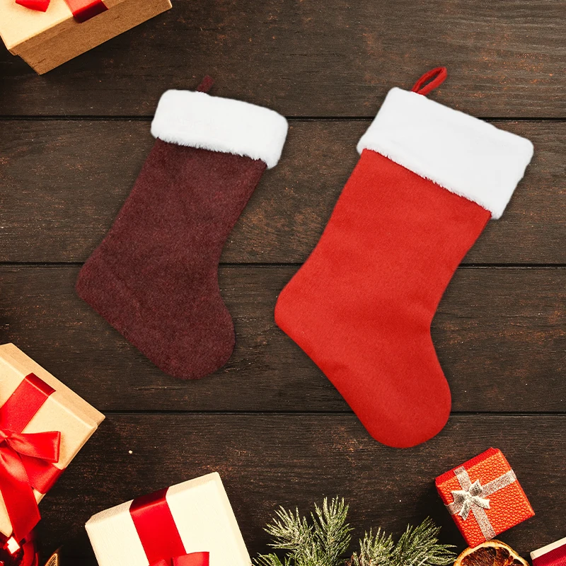 Custom Thick Plush Fluffy Decorative Christmas Hanging Socks Stocking Bag for Gift Christmas Decoration