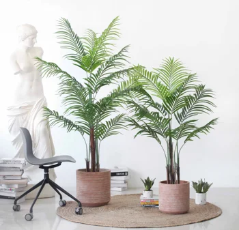 Wholesale greenery indoor home decor tropical fake plant bonsai palm leaf plant artificial tree