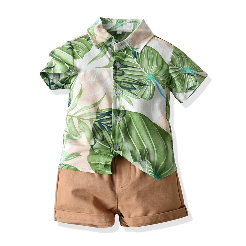 WOBIG Toddler Baby Boys Hawaiian Shorts Outfit Infant Printed Shirt Top+Shorts 2Pcs Summer Casual Clothes Set