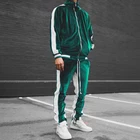 Suits Fleece Custom Print Plain Zipper Men Hoodies Velour Suits Fleece Tracksuit Set Side Stripe Men Velour Sweatshirt