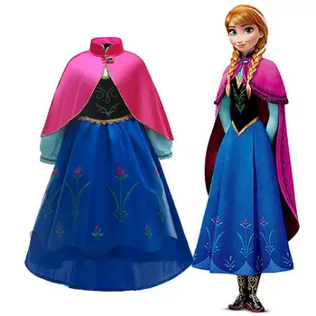 Summer Turtleneck Dresses for Girls Fairy Dress Up with Rose Cape Girls Anna Elsa Dress Fancy Princess Costume