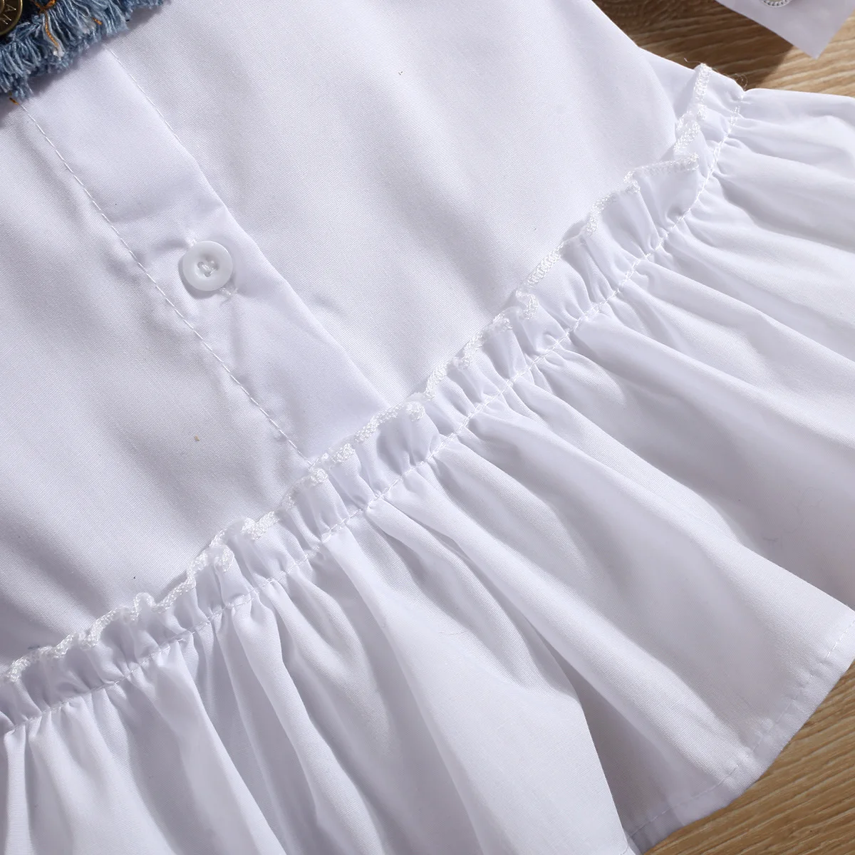 2022 spring summer children's lapel shirt skirt girls ruffles dress denim vest two-piece set girls casual dresses