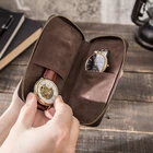 Watch Holder Custom Logo Watch Box Display Holder 2 Slot Leather Watch Pouch Travel Watch Case Leather