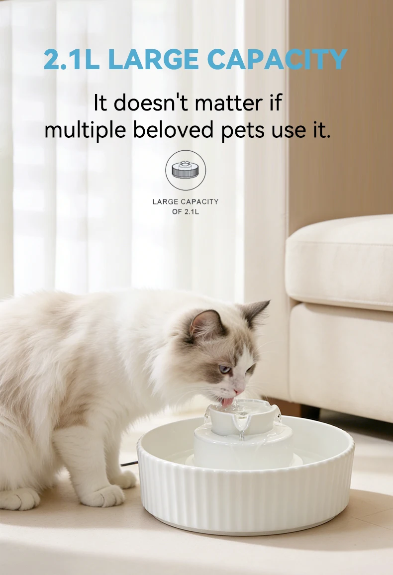 New Customizable 2.1L USB Smart Ceramic Pet Water Dispenser Silent Automatic Circulation Dog Cat Water Feeder Pet Supplies manufacture