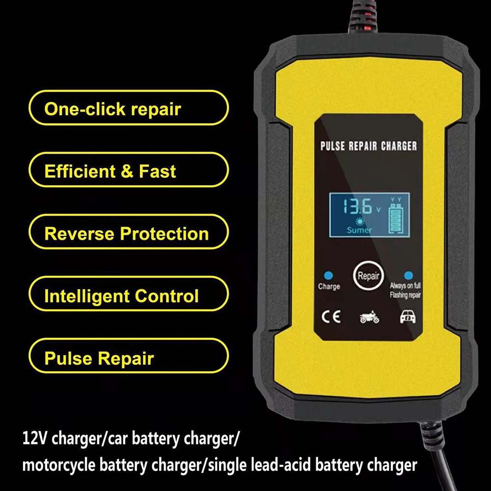 Automatic Intelligent 12V battery charger 12V 6A fast Pulse Repair lead acid battery charger for car motorcycle truck batteries