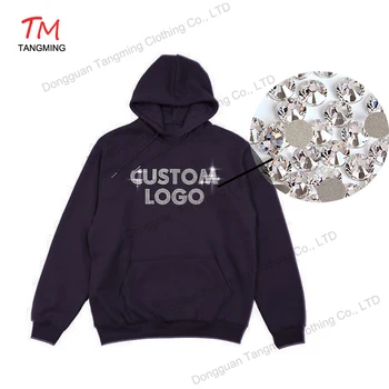 Manufacturing Blank Full Zip Up Hoodie Custom Rhinestone Oversized Vintage  Men's Hoodie 100% Cotton