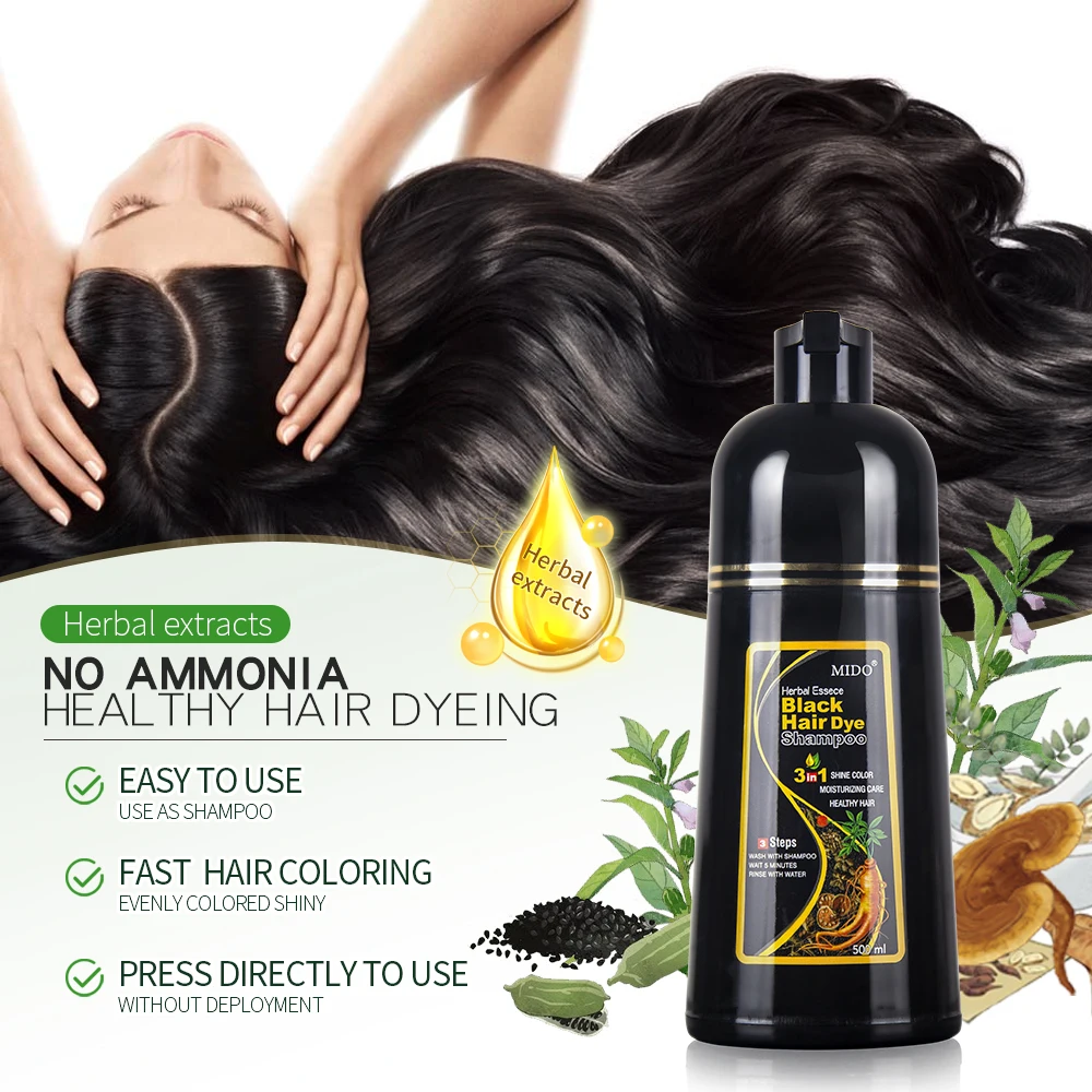 Wholesale Natural dark brown hair dye shampoo Extract Plant Permanent black hair dye shampoo 3 in 1 Women hair dye shampoo