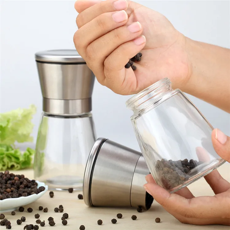 H98 180ML Kitchen Spice Mill with Stainless Steel Lid Manual Seasoning Salt Pepper Glass Mills Ceramic Grinder