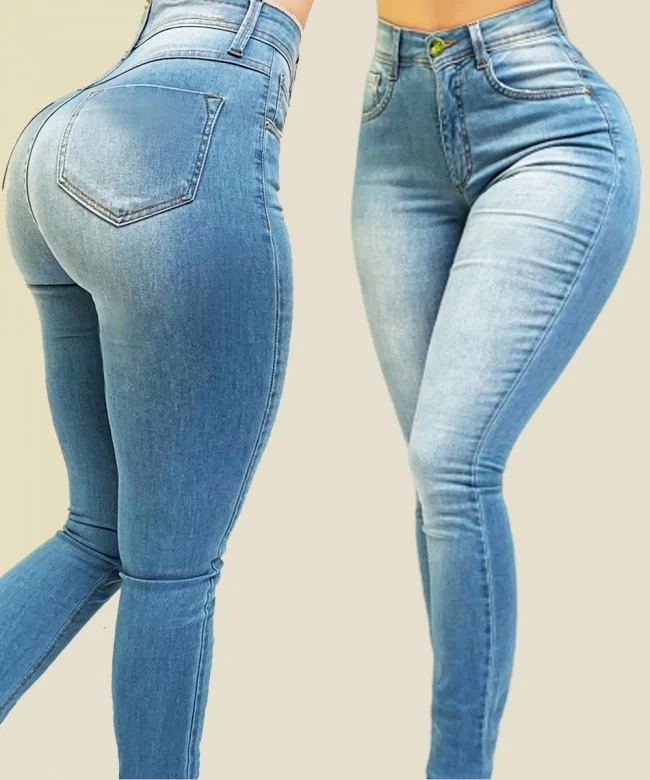 Sexy Jeans Plain Elastic High Waist 