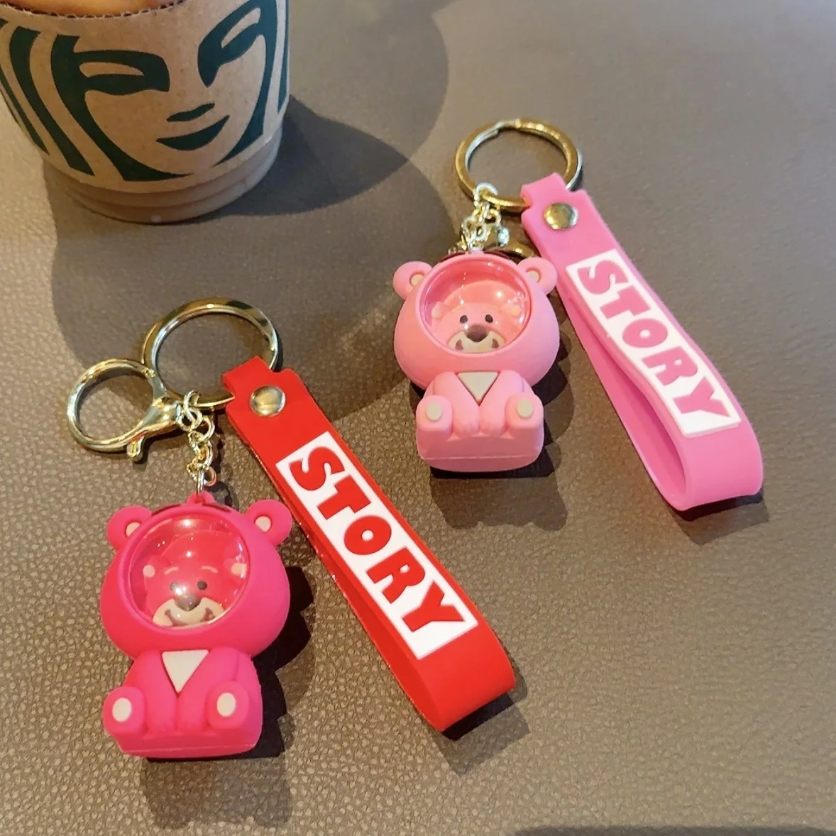 2024 New Arrival Promotion Gifts Kawaii Car keyring Cute pendant Cartoon Mask Strawberry Bear Soft PVC 3D Custom Logo Keychain