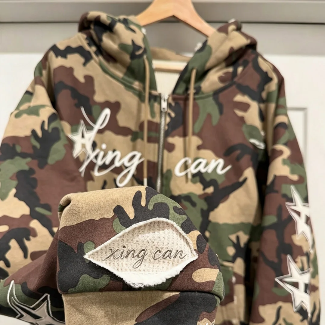 product factory customized camo print distressed men zip up hoodiesupport custom embroidery appliqueoem clothing manufacturer-3
