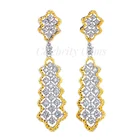 Zircon Italian Crafted Court Style Hollow Flower S925 Silver Gold Plated Zircon Drop Earrings