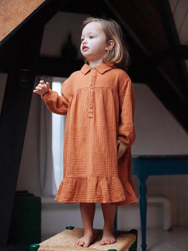 Custom boutique  long-sleeved baby toddler girls dresses designs cotton soft muslin toddler dress