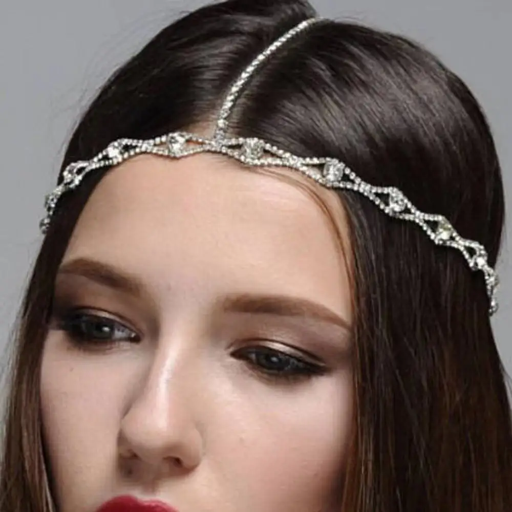 Rhinestone Bridal Headband Chain For Women Wedding Crystal Forehead