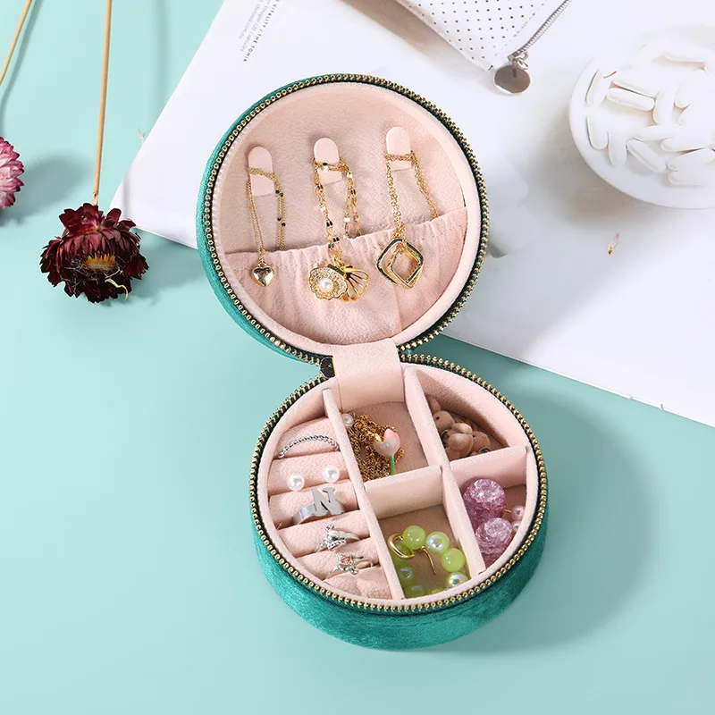 Round Portable Jewelry Box Jewelry Storage Gift Box Organizer Case for Rings Earrings Necklaces Bracelets