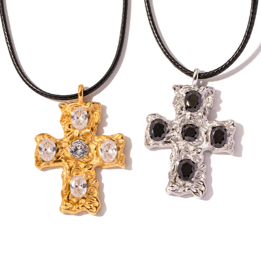 Tarnish free stainless steel gold plated cross pendant necklace for women