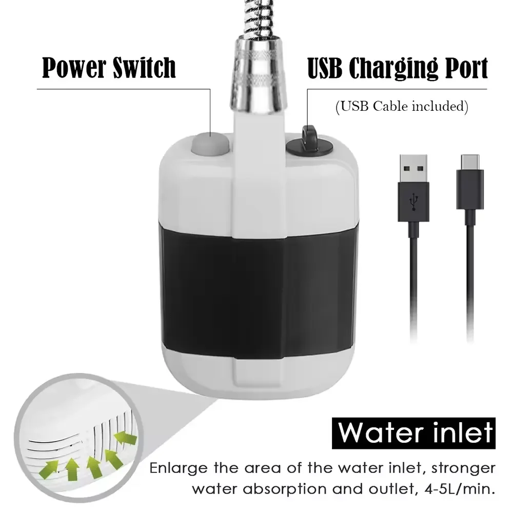 USB Rechargeable Outdoor Camping Shower Outdoor Rechargeable Electric Shower Pump for Camping Car Washing Gardening Pet Cleaning