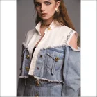 Coat High Quality Fashion Denim Jacket Strapless Stitching 2 Pieces Women Coat