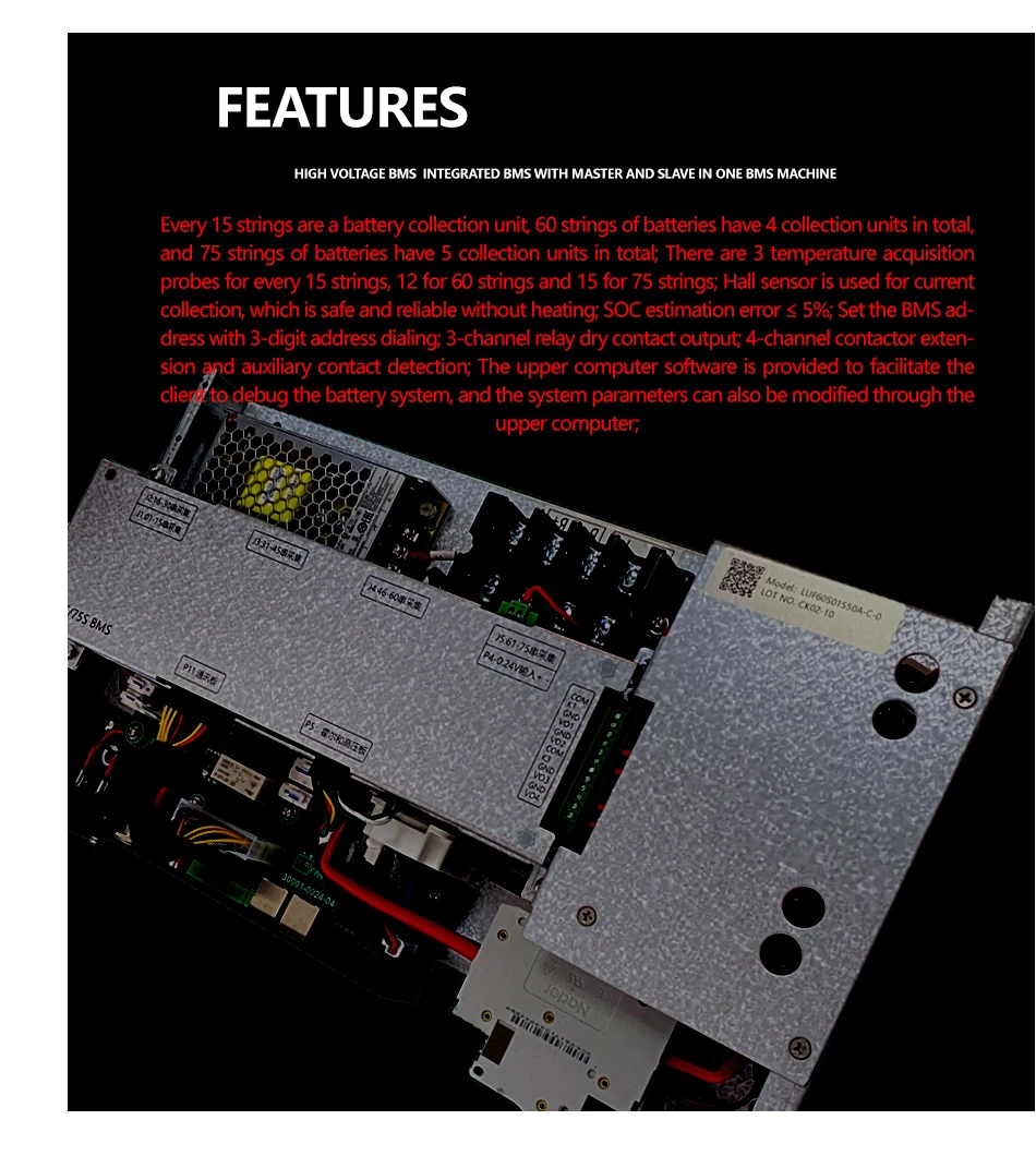 166.4V 52S 100A Battery Management System with Master-Slave Integrated Design for LiFePO4 Battery Packs and 3-Year Warranty