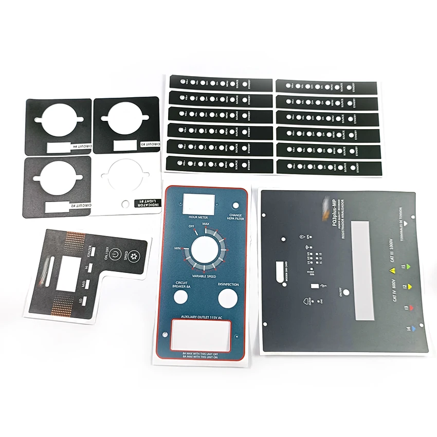 Custom panel polycarbonate lexan Machinary instrument control panel PET sticker label after high and low temperature test