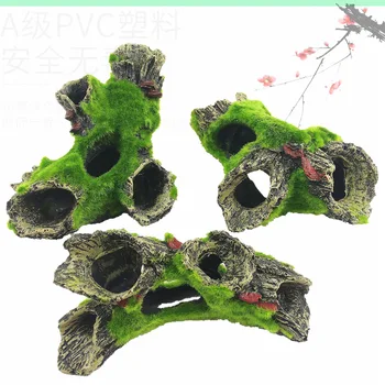 Artificial Aquarium Decor Moss Covered Resin Caves for Fish and Aquatic Pets