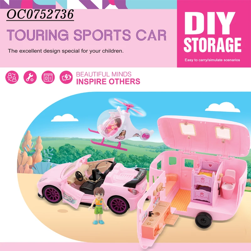 DIY Door open tourring sports car baby mini dolls house car play role toys