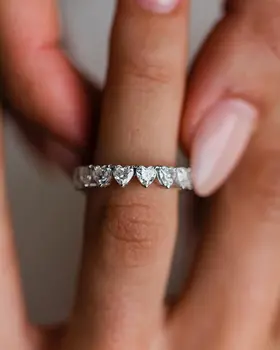 Ins chic hot ring 3.5mm vvs white moissanite heart eternity band 14k white gold bar set full diamond engagement rings with GRA