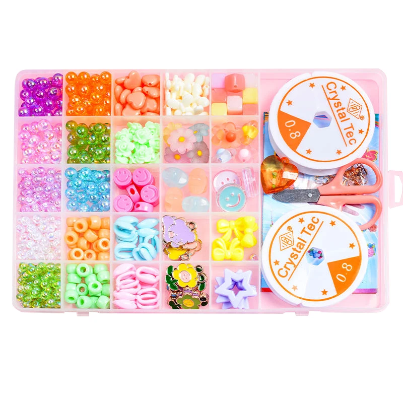 Hot Sale Colorful Beads Acrylic Diy Kits Craft Handmade Beaded Girls Puzzle Toys Bead Sets
