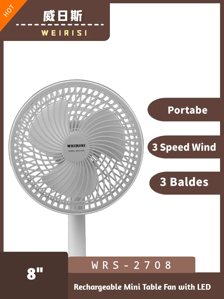 Mini Table Fan, WEIRISI, WRS-2708, 8", LED - detail 2