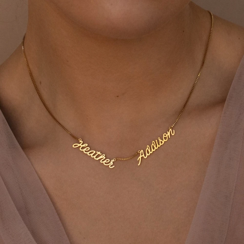 Custom Multiple Name Necklace With Box Chain Personalized Gold