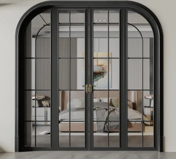 ALUFRONT Modern Design Aluminum Alloy Double Glass Finished Door Front Entry Door Casement French Doors for Hotel & Villa