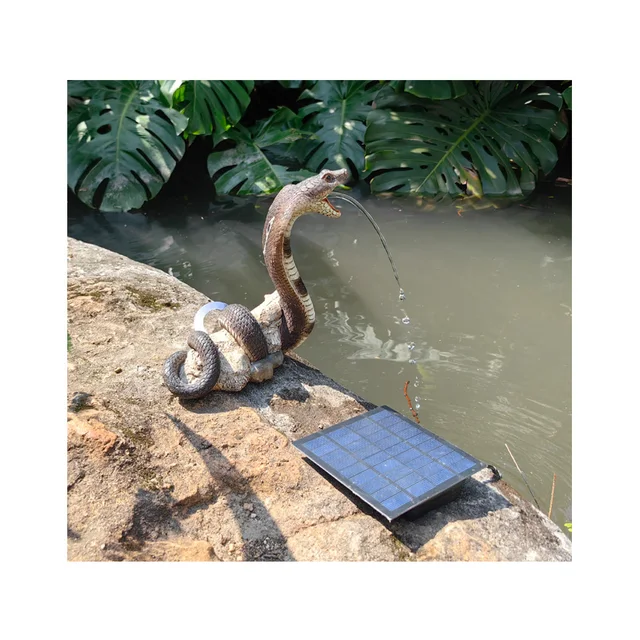 King Cobra Statue Garden Solar Water Fountain Statue Resin Crafts full Color snake Figurine  waterfall fountain