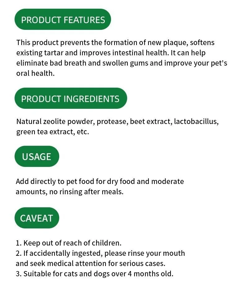 New Pet Dental Powder for Cats and Dogs to Remove Bad Breath Pet Oral Care Dry Cleaning Powder Pet Products manufacture