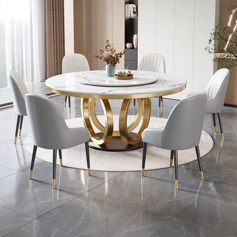 Marble Home Round Dinning Table Set For 6 People And 8 People Sintered Stone Table Top Living Room Restaurant Dining Table Set