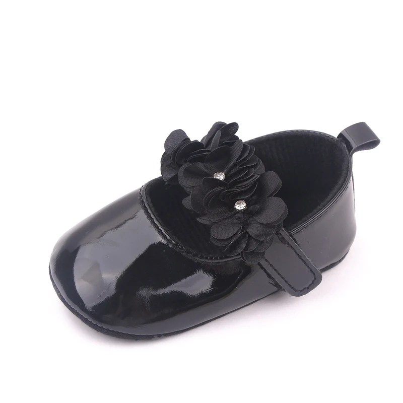 Solid Color Leather Rhinestones Flower Baby Girls Fashion Princess Small Leather Shoes for Toddler Shoes details