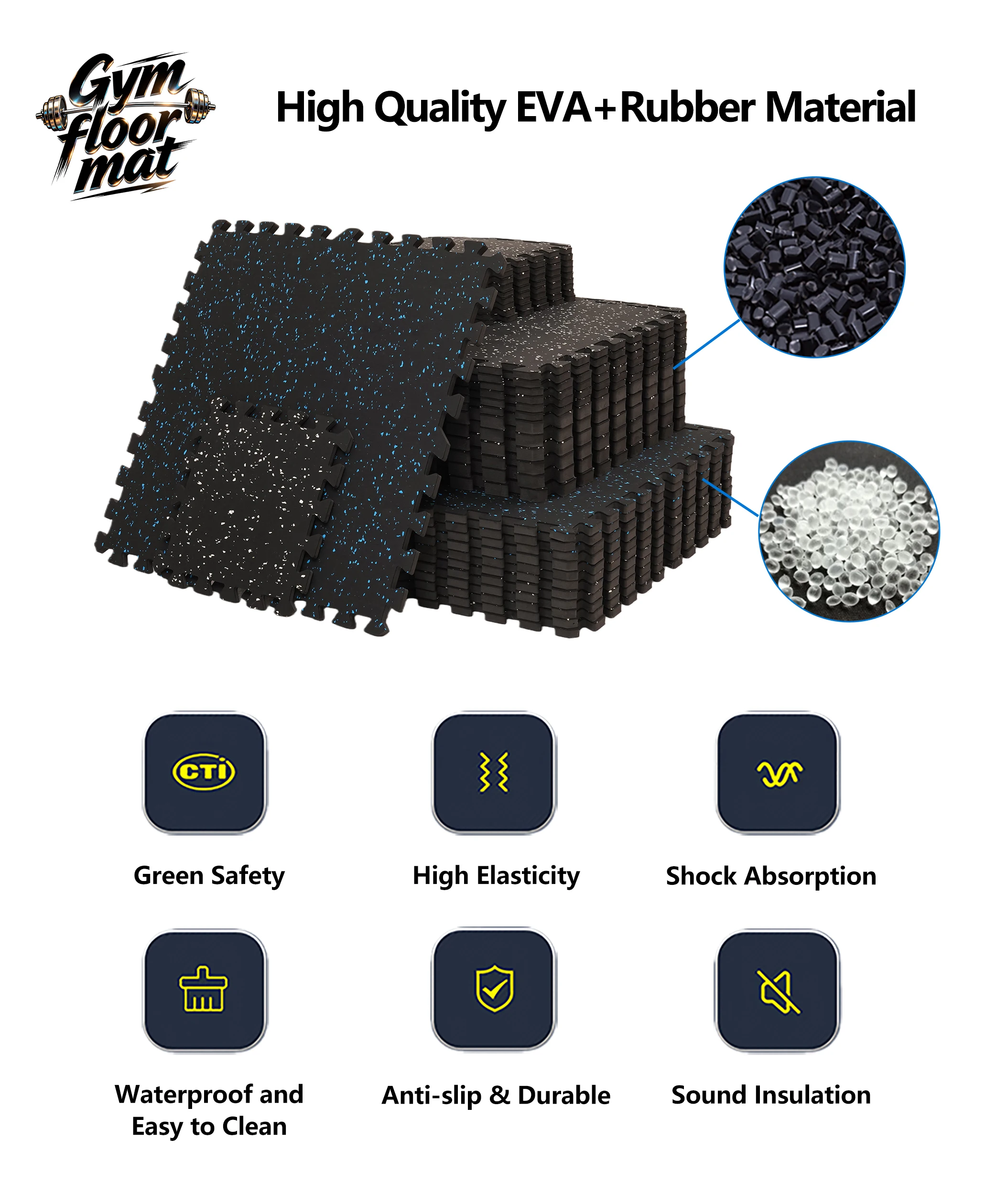 Hydefoam Customizable EVA+Rubber Gym Flooring Mats Household Sport Mat Anti slip Sound-Insulating Gym Absorber Playground details