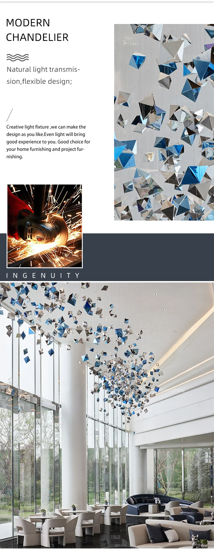 CPL-365 Modern Interior Pendant Light Mall Villa Hotel Lobby Staircase Custom LED Chandelier details