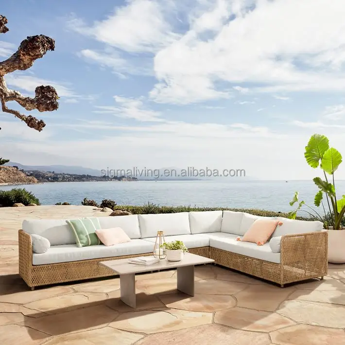 Patio couch sofa set garden set wicker furniture outdoor 4-piece L-shaped sectional