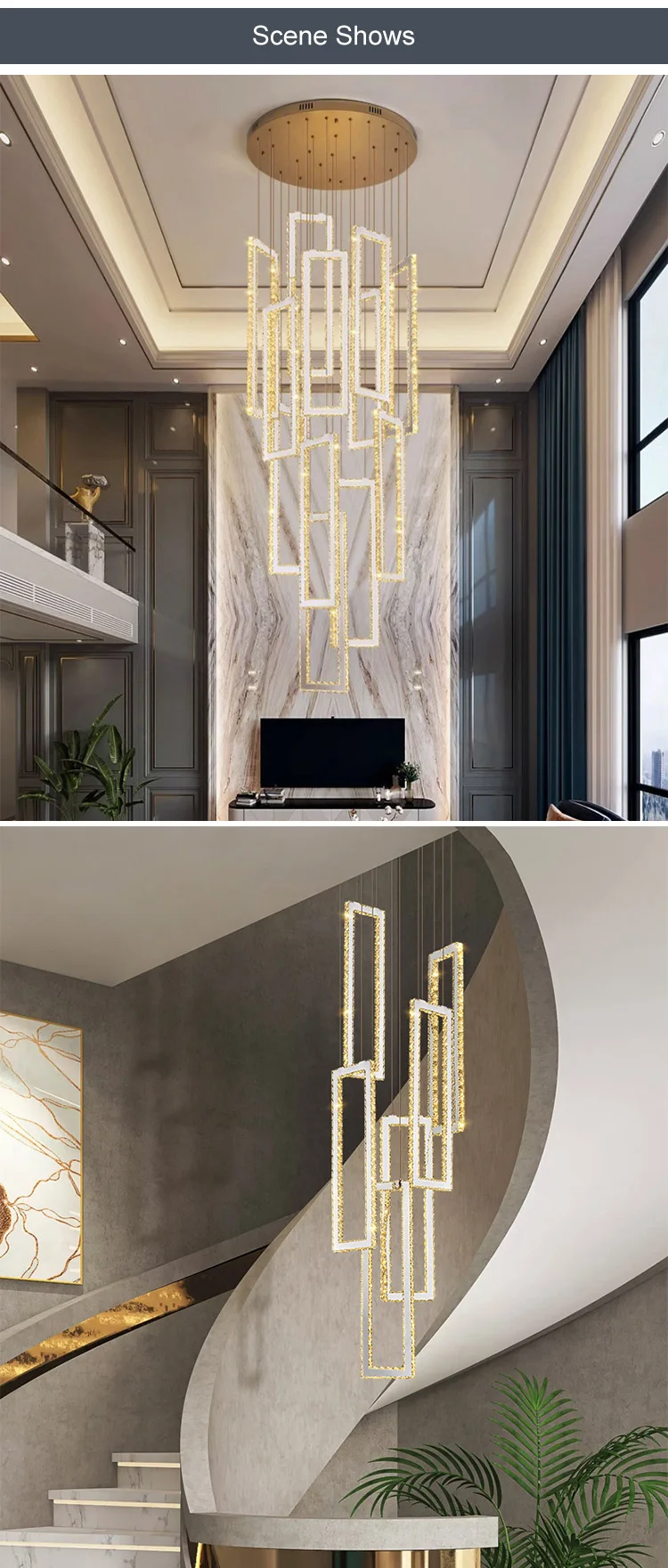 CPL-299 Bespoke Fixtures Indoor Decoration Villa Hall Hotel Lobby Staircase Luxury Crystal LED Chandelier Light supplier