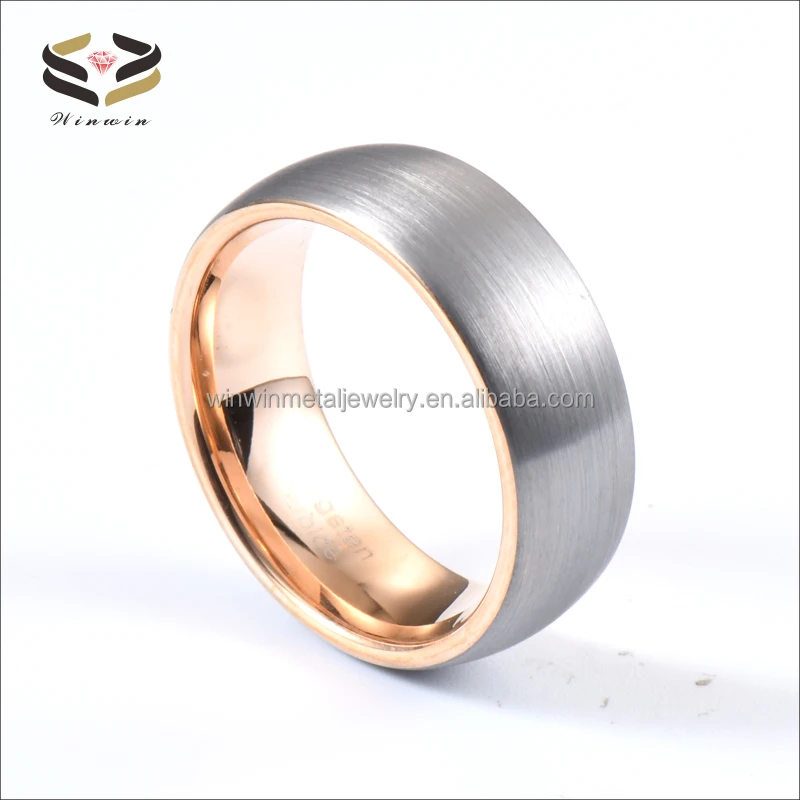 8mm Classic Dome Brushed Silver Rose Gold Tungsten Wedding Band Ring for Unisex Comfort Fit