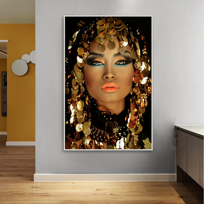 Bling Gold Makeup Woman Canvas Painting On The Wall Art Posters And ...