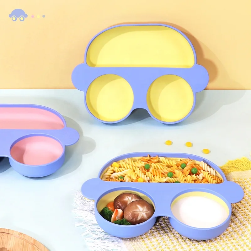 New Arrival Silicone Baby Led Weaning Set Toddler Car Plate With Suction BPA Free Baby Birthday Bift Set