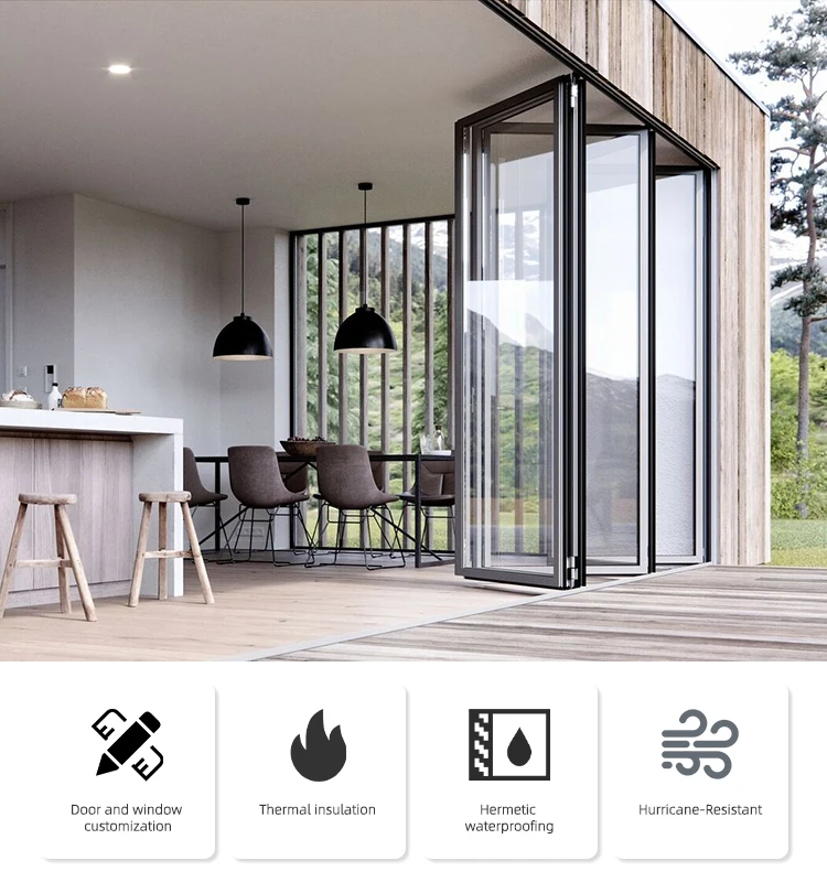 Preço da porta dobrável de alumínio Porta de vidro com ruptura térmica Porta sanfonada externa para pátio 10