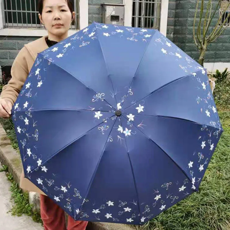 DD1247   Double Person Vinyl Shading Print Bumbersoll Women 10K Travel Full Rain-proof Umbrella Sun Rainy Stick Umbrella