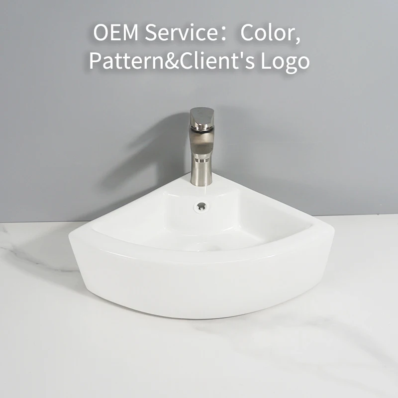 TARPUL Factory Wholesale Triangle Restroom Wash Basin Ceramic Hung-Wall Counter Top Mount For Hotel Bathroom supplier
