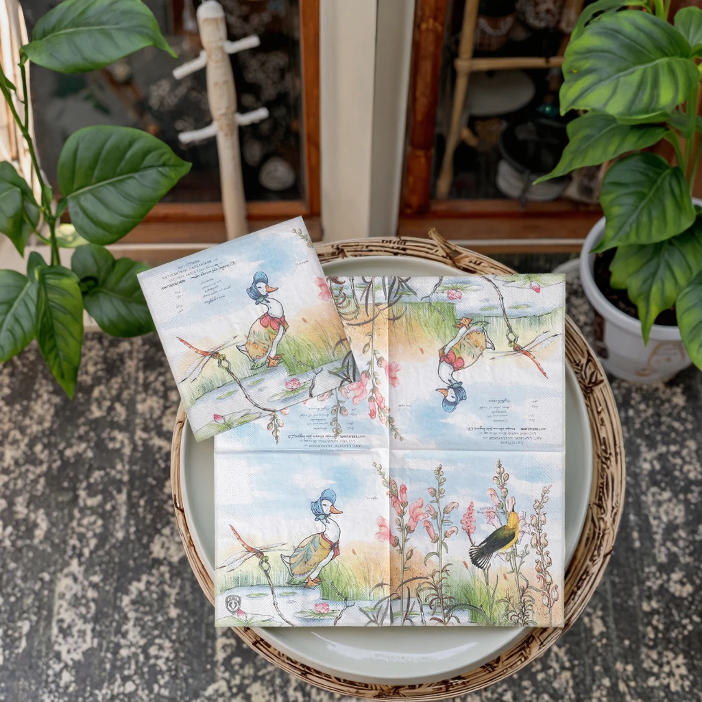 Watercolor Floral Bird-Theme Printed Disposable Virgin Wood Pulp 2-Ply Elegant Colorful Dinner Napkins LR Brand Bag manufacture