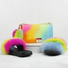 Blue Slippers Fur Slippers White Wholesale Red White And Blue Fur Shoe Slides Purse Sets With Fox Fur Slippers