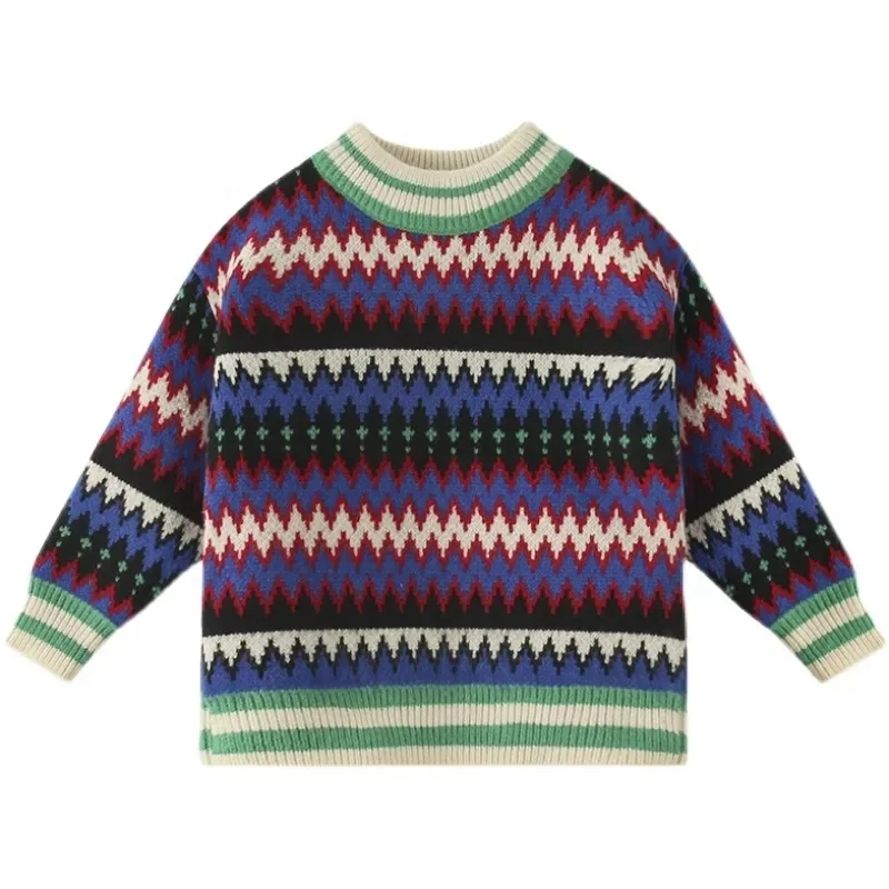 2024 new children's clothing pure solid color pullover boys sweaters button kids knitted sweater